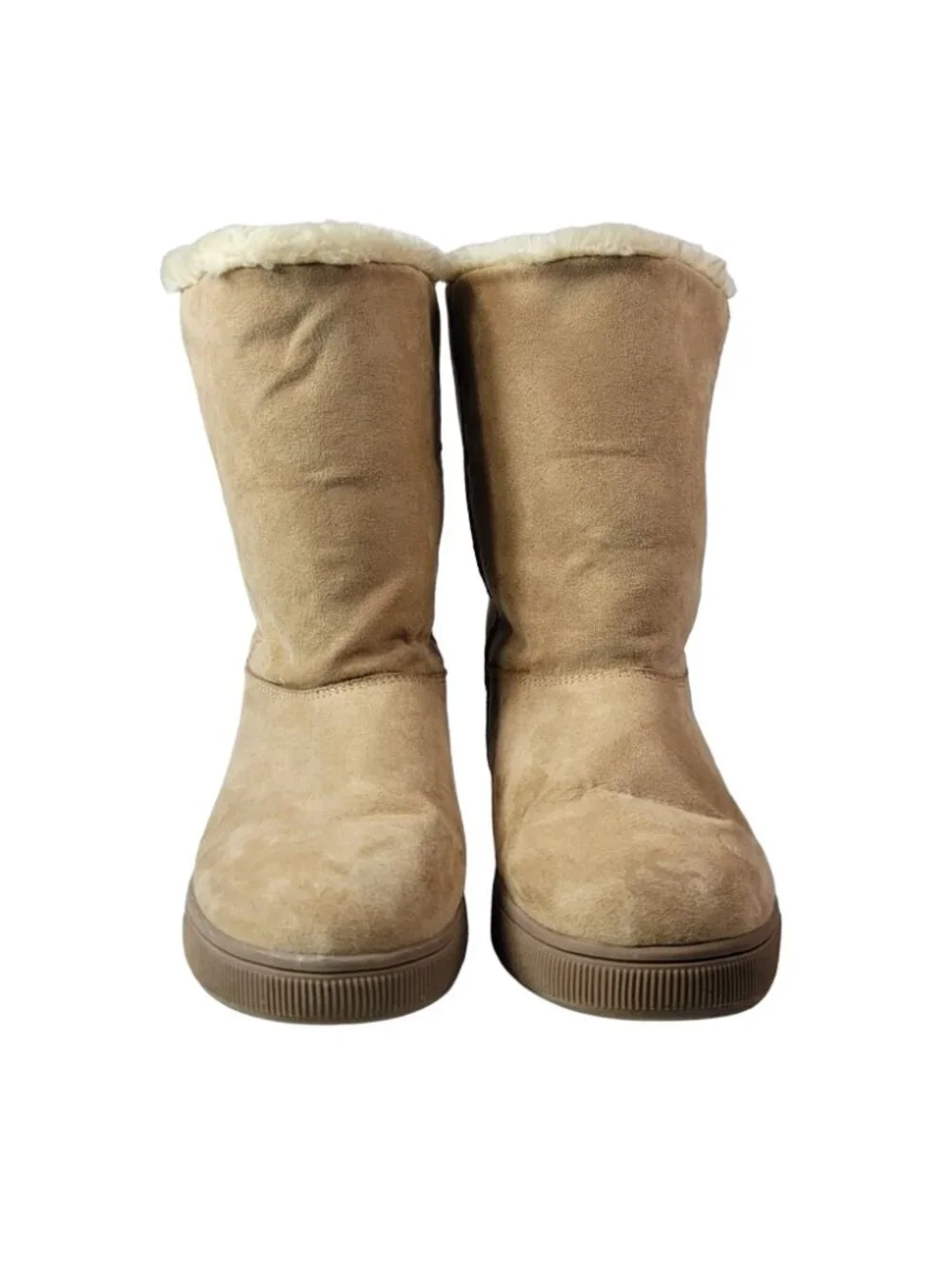 Cat & Jack Girls Fold Down Boots Tan SZ 2 Zip Snap Round Toe Faux Fur Faux Suede